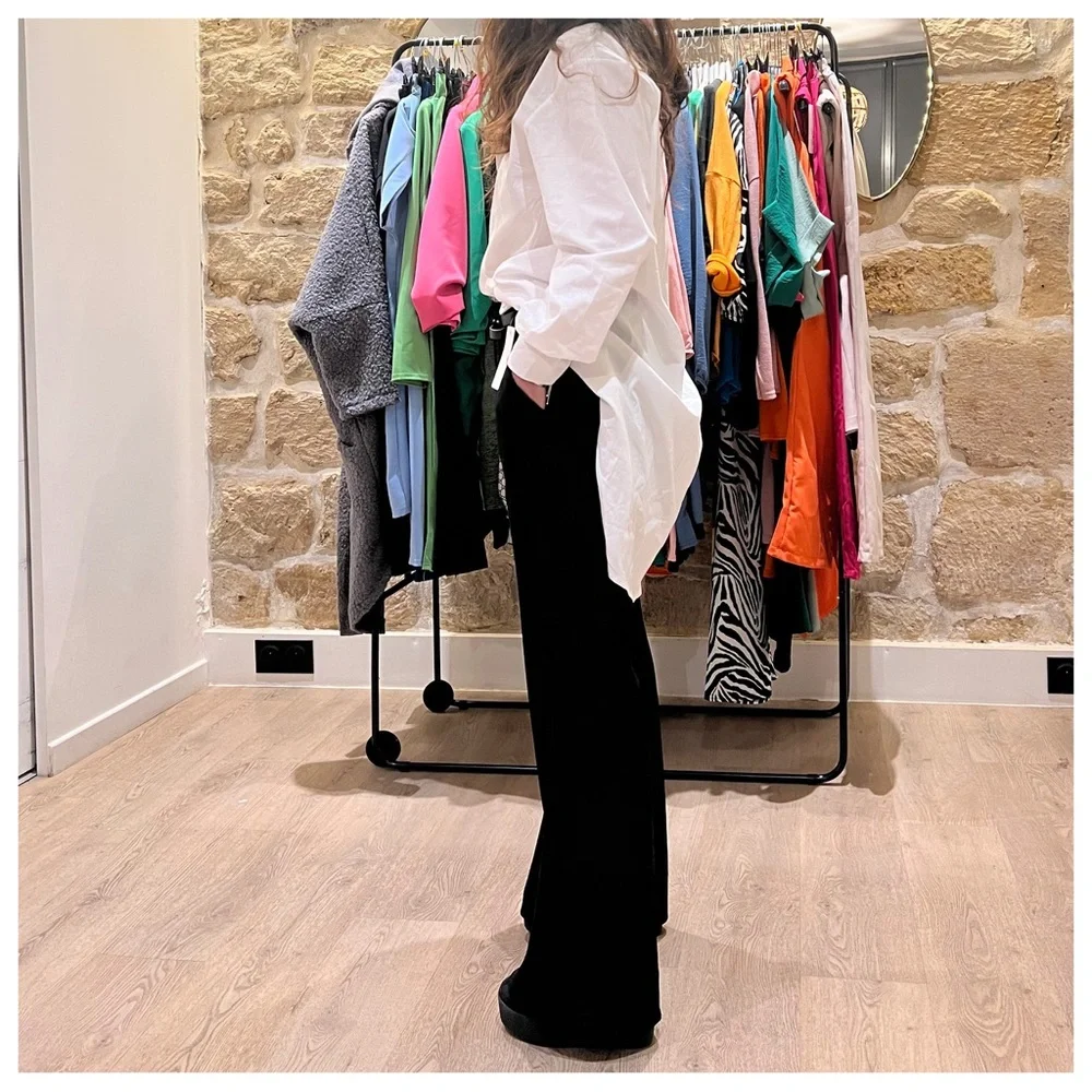 22 Made In Italy Chic BLACK Wide leg belted pants - Picture 2 of 4